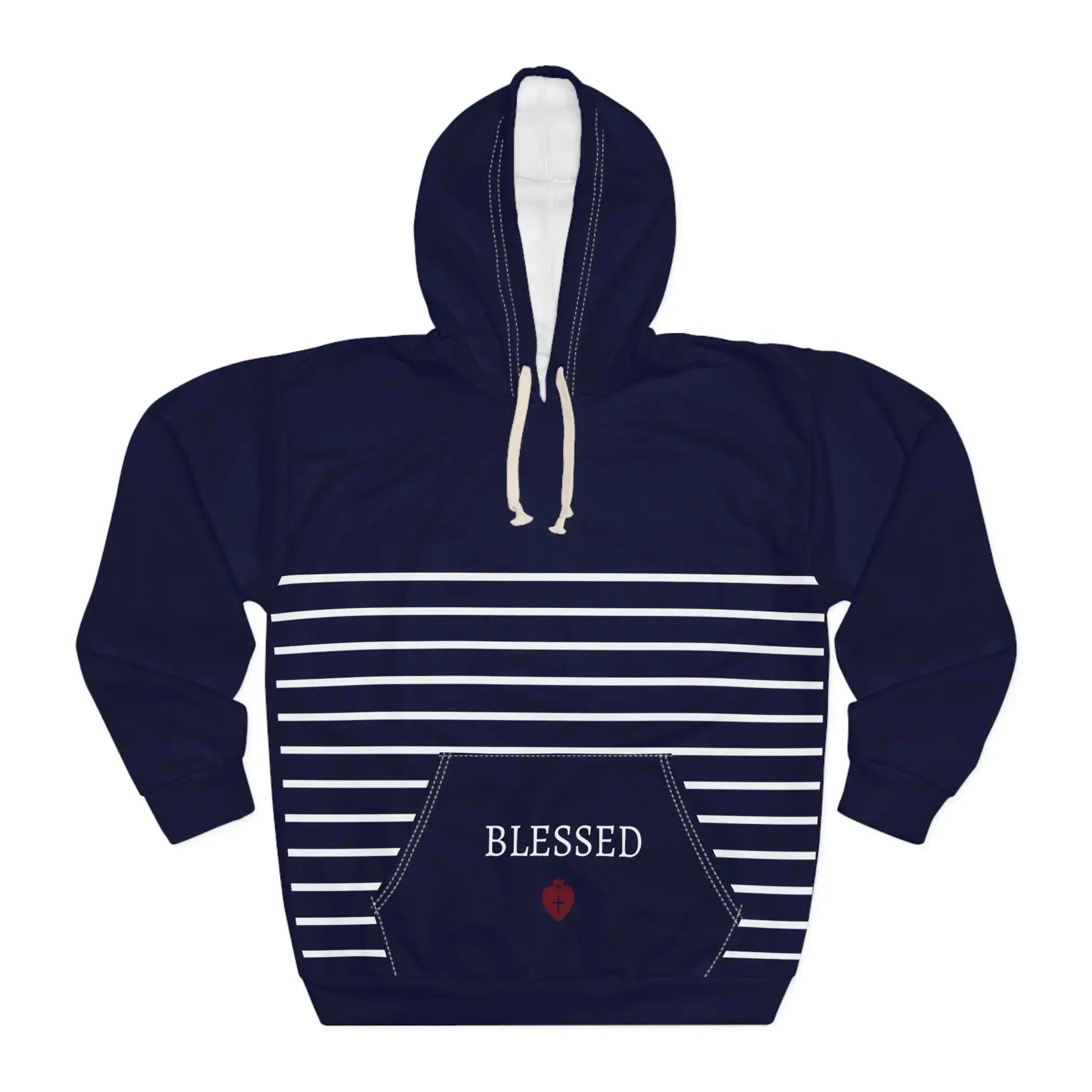 White overflow faith hoodie detail, Christian women's full print pullover